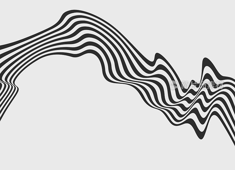 矢量单色简单波纹波纹条纹纹理流动丝带图案背景