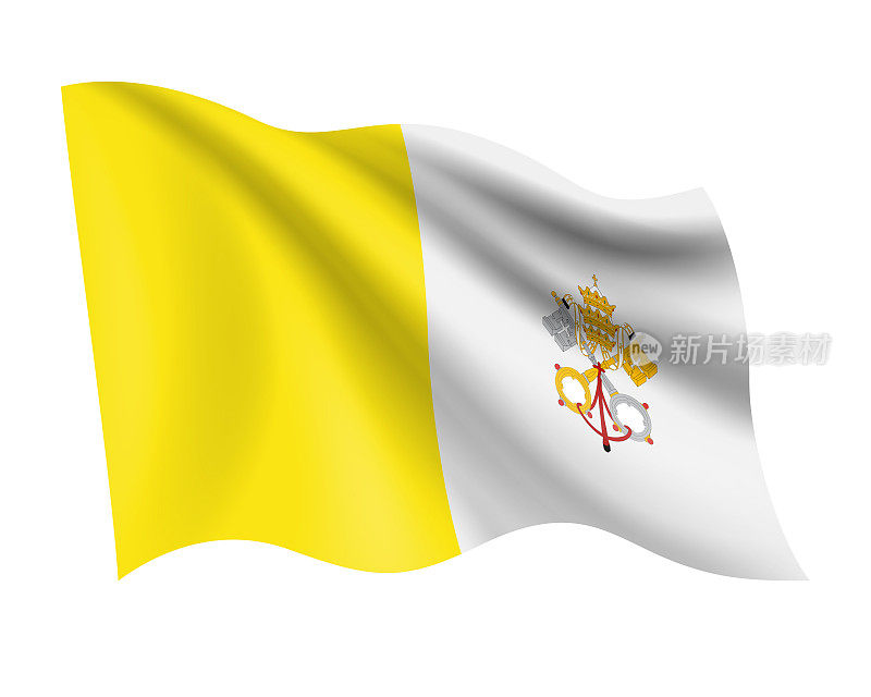 梵蒂冈矢量挥舞现实的旗帜。白色背景上的梵蒂冈国旗