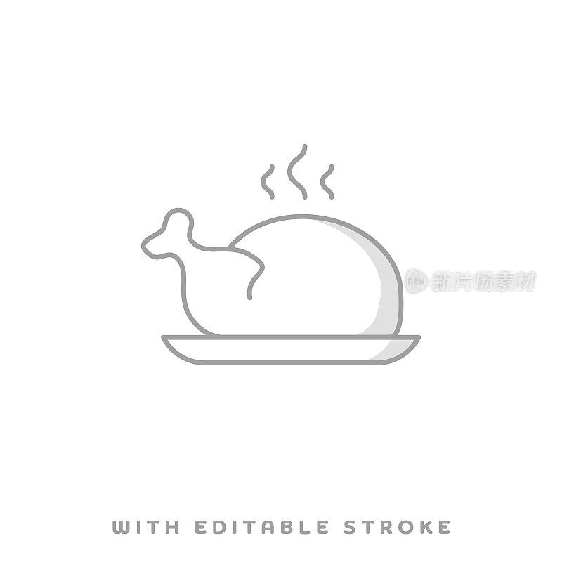 烤鸡线图标与阴影和可编辑的笔触