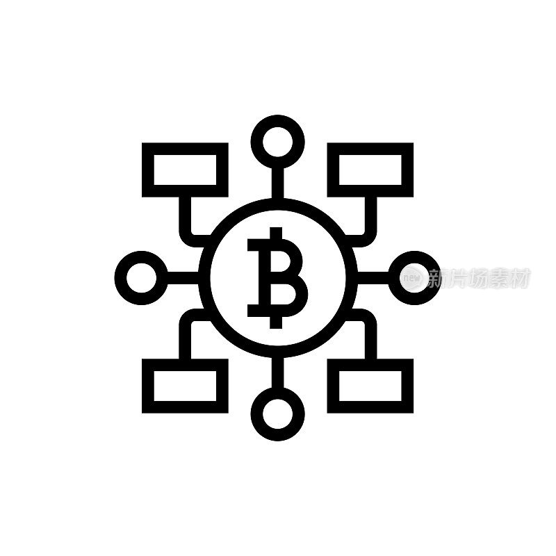 比特币网络线路图标。采购产品区块链,加密货币,比特币,货币,未来,数字货币,技术,虚拟现实,数据库。