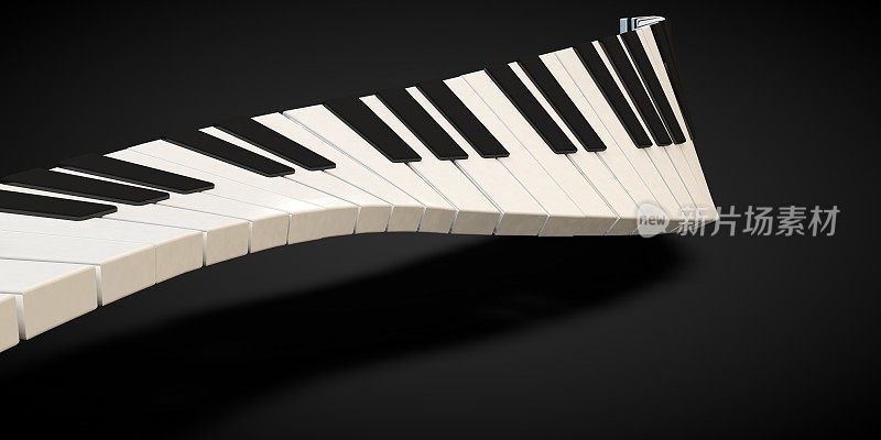 以流体波状运动的钢琴键盘的3d渲染