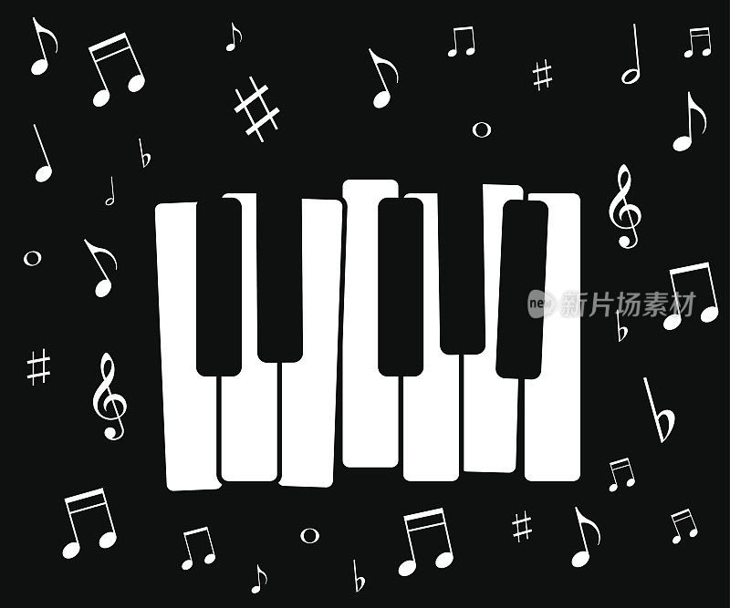 音乐图标，有钢琴和音符