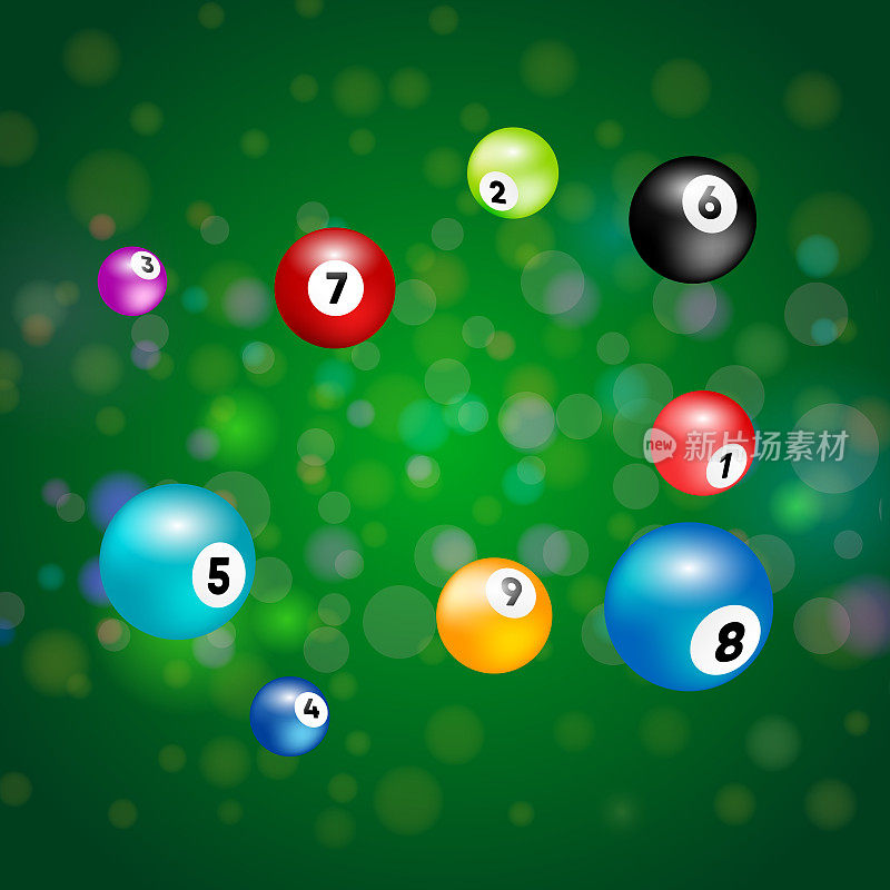 宾果乐透球。向量彩票数字球设置彩色。矢量插图。