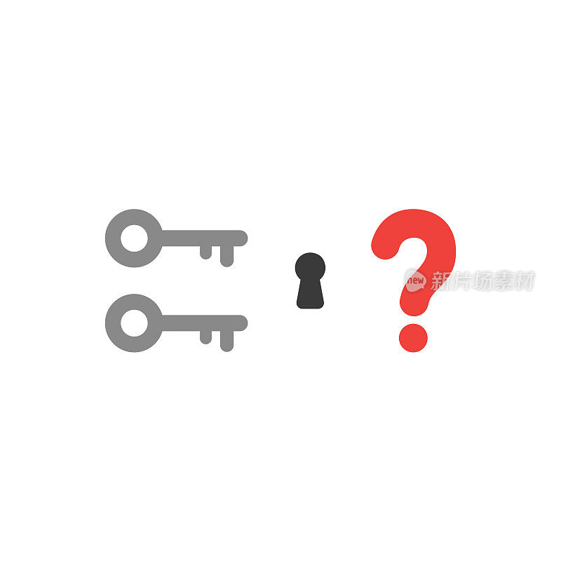 平面设计风格矢量概念的两个关键图标与钥匙孔和问号上的白色