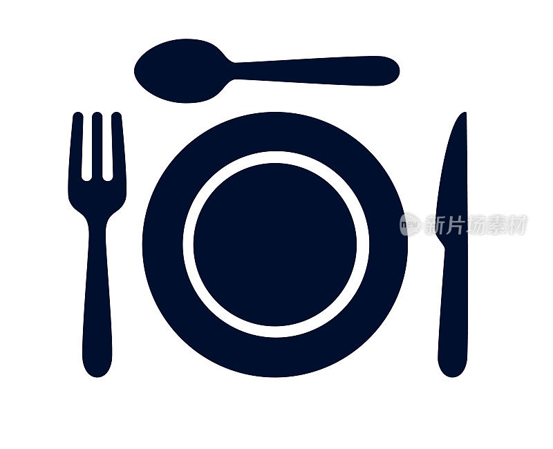 采购产品汤匙，桌子刀，叉和盘子晚餐设置矢量插图
