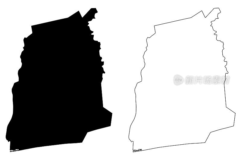 大西洋部(贝宁部，贝宁共和国，达荷美)地图矢量插图，潦草草图大西洋地图