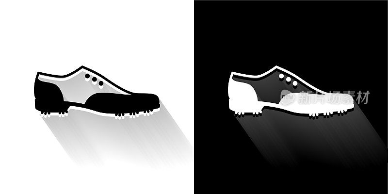 高尔夫鞋黑色和白色图标与长影子