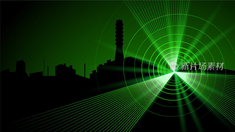 绿色辐射射线象征着放射性危险。切尔诺贝利核电站的矢量辐射横幅