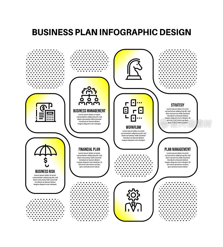 信息图表设计模板与商业计划的关键字和图标