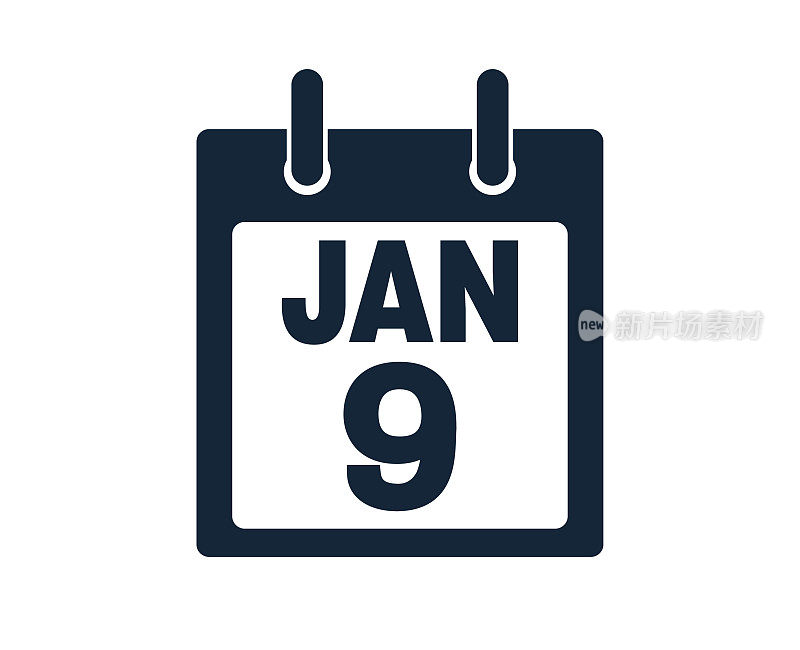 1月9日日历图标股票矢量插图