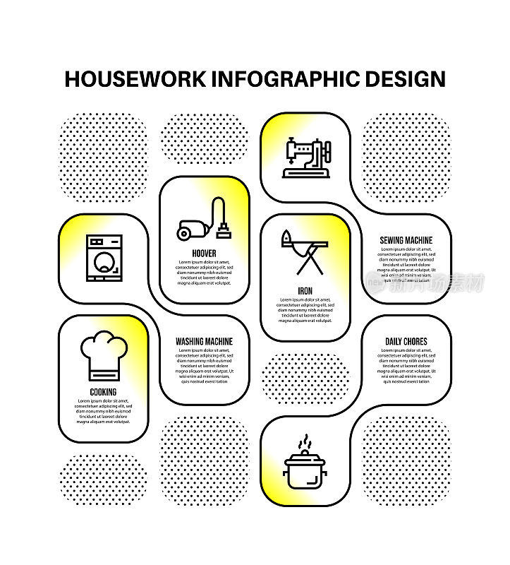 信息图设计模板与家务关键字和图标