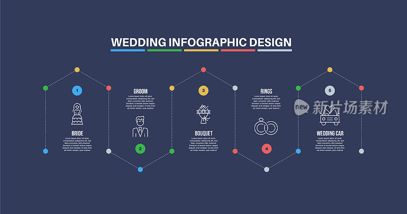 信息图表设计模板与婚礼的关键字和图标
