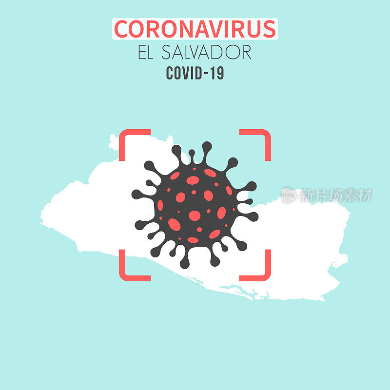 红色取景器显示冠状病毒(COVID-19)细胞的萨尔瓦多地图