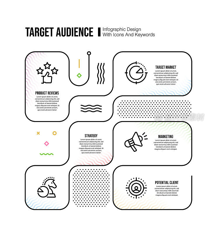 信息图表设计模板与目标受众的关键字和图标