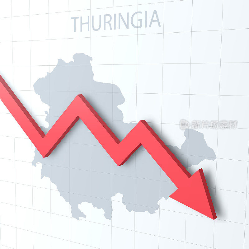 以图林根州地图为背景的坠落红色箭头