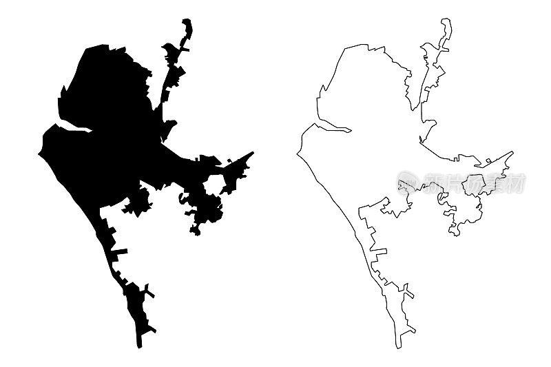 康塞普西翁市(智利共和国，比奥比奥大区)地图矢量插图，潦草草图拉康塞普西翁de玛丽亚市Purísimadel新极值地图