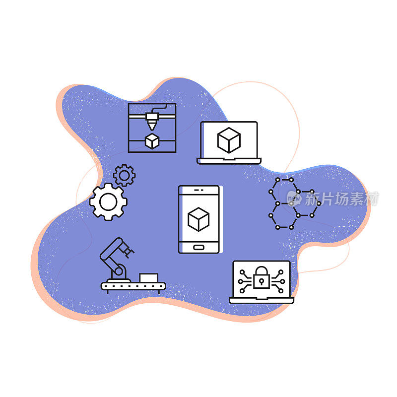 工业4.0相关现代线条风格矢量插图