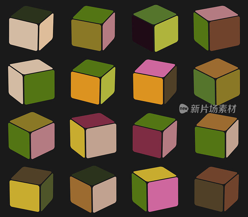 极简色彩三维立方体盒模型集合