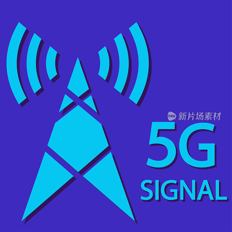 5g信号技术图标。无线电塔台有文本5G信号。新的第五代移动网络，高速连接无线系统等。矢量图