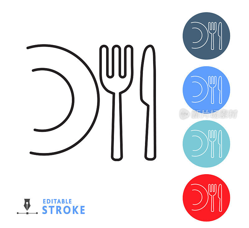 厨房和烹饪餐具和刀具的细线图标-可编辑的stroke