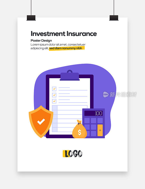 投资保险概念平面设计海报，封面和横幅。现代平面设计矢量插图。