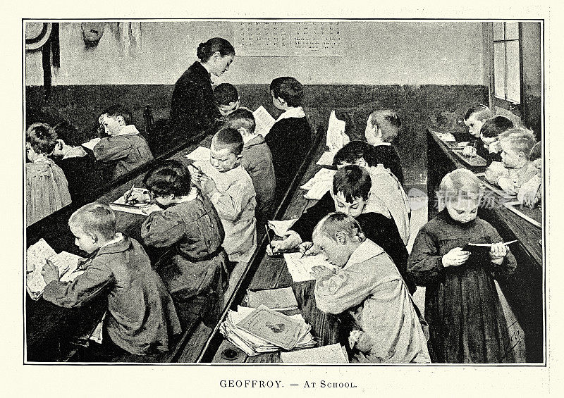 学校的孩子们在学习，维多利亚时代的教育，19世纪