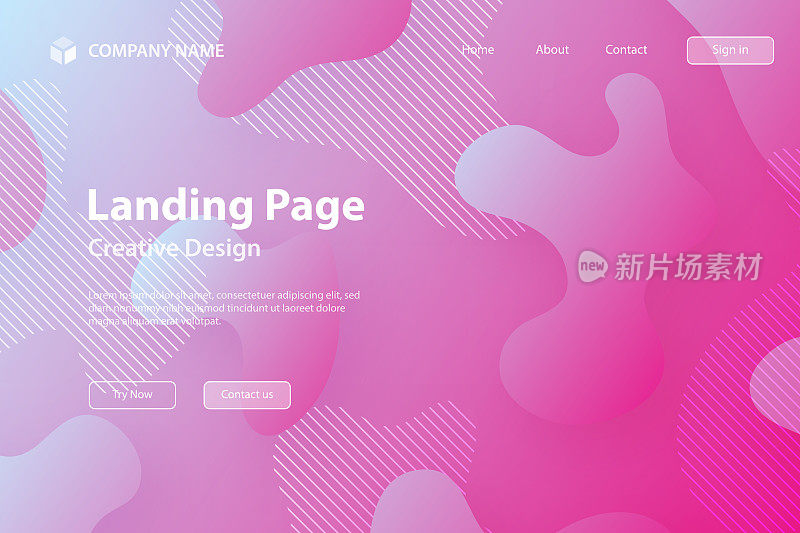 登陆页面模板-在粉红色渐变背景上使用流体形状的抽象设计