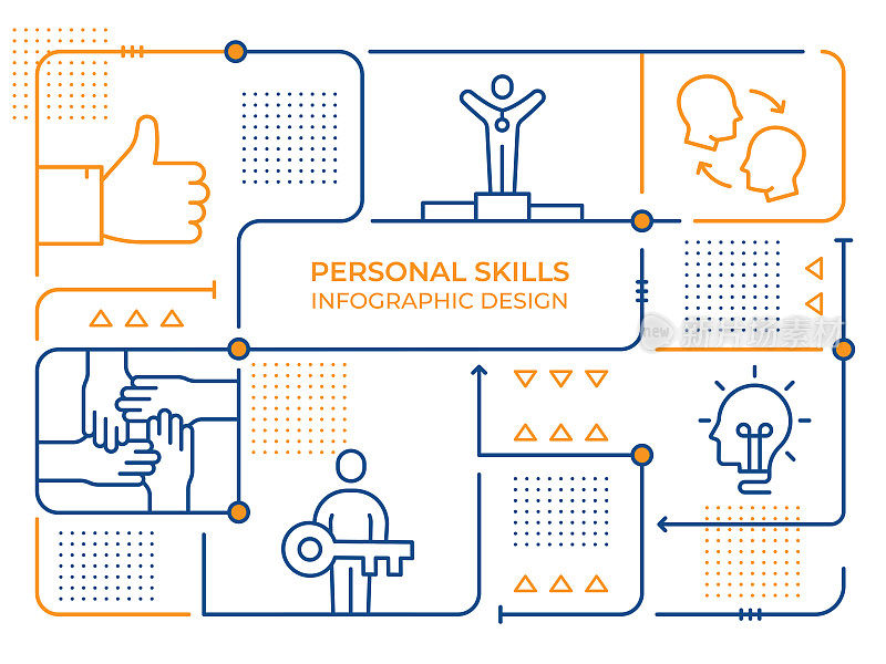 个人技能矢量线插图的信息图形设计模板