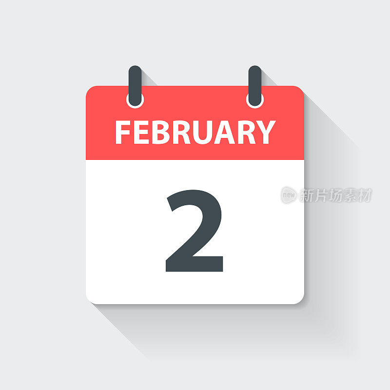 2月2日-每日日历图标在平面设计风格
