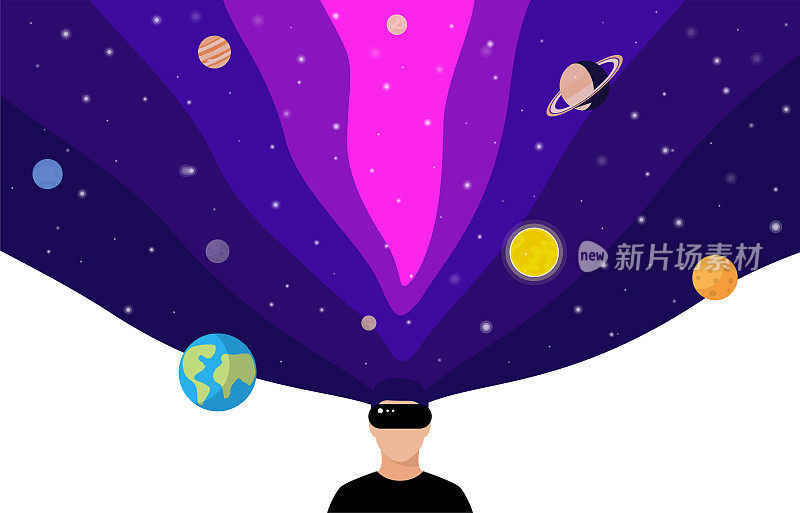 VR和元宇宙概念，男人戴着VR眼镜玩