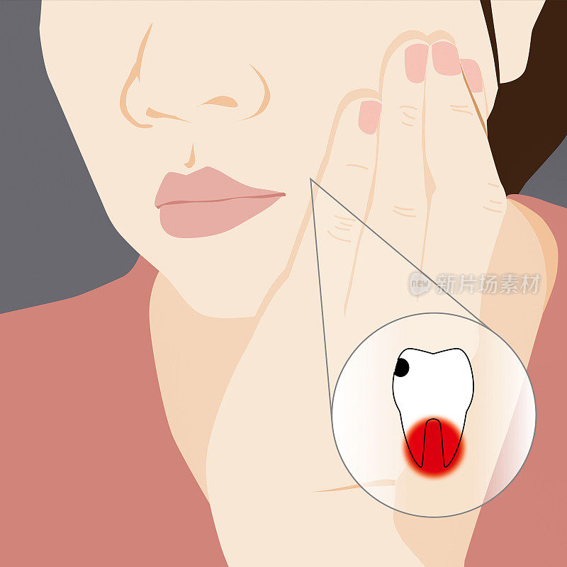 因牙痛或牙根发炎而近手触摸脸部疼痛的插图。