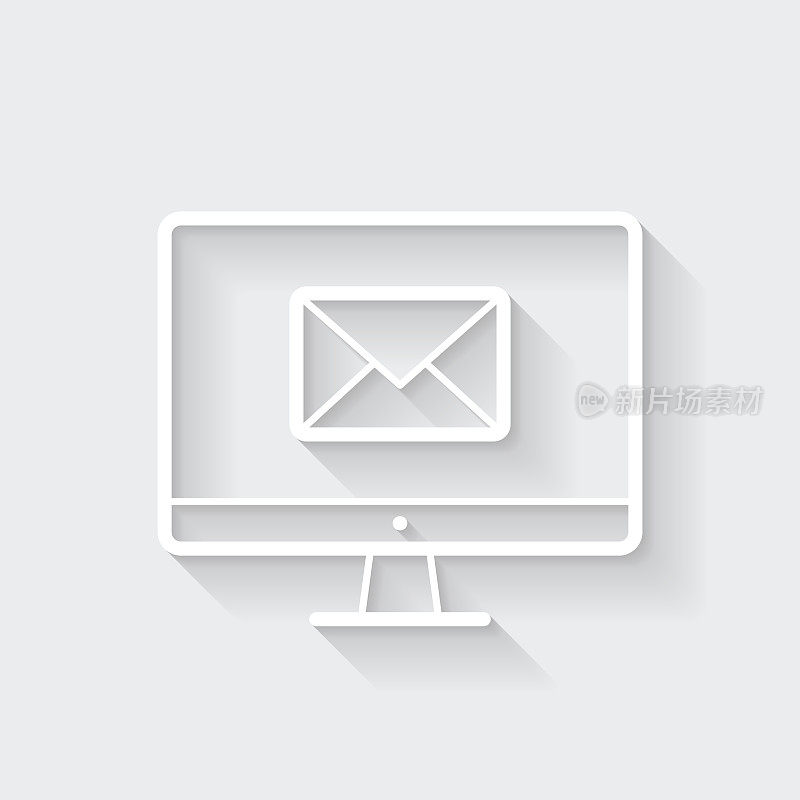 桌面电脑与电子邮件消息。图标与空白背景上的长阴影-平面设计