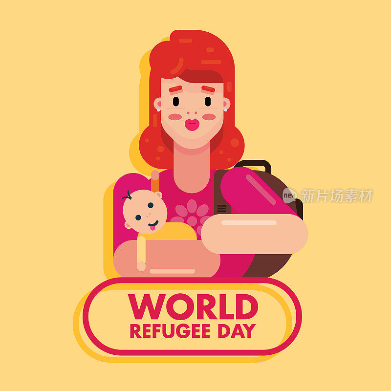 6月20日世界难民日，悲伤的母亲和婴儿离开矢量海报横幅设计