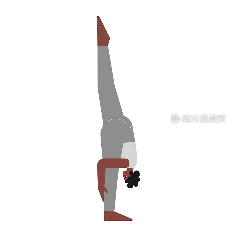 矢量插图与女性角色。热爱运动的非洲裔美国女性在瑜伽课上用前屈学习姿势。健身运动-站立分离