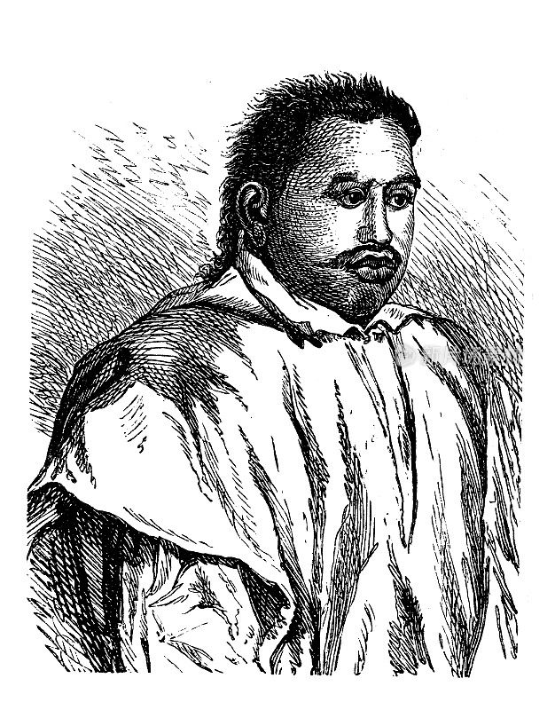 古董插图,民族志和土著文化:波马雷二世,塔希提国王