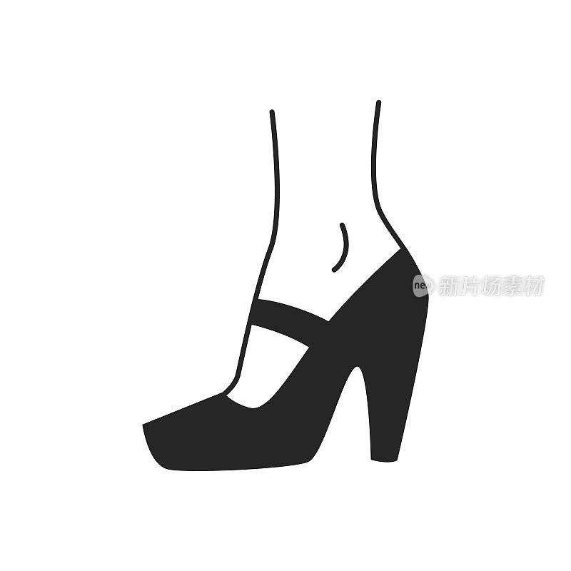 女性脚穿高跟鞋细跟。女性化的女孩，休闲和正式的鞋类。经典服饰，女士身体部位。向量在平面风格，轮廓线性艺术