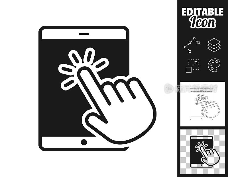 用手触摸平板电脑。图标设计。轻松地编辑