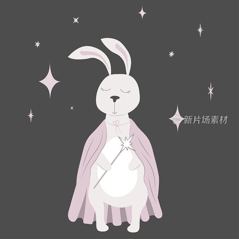 白兔在星空下装扮成巫师。