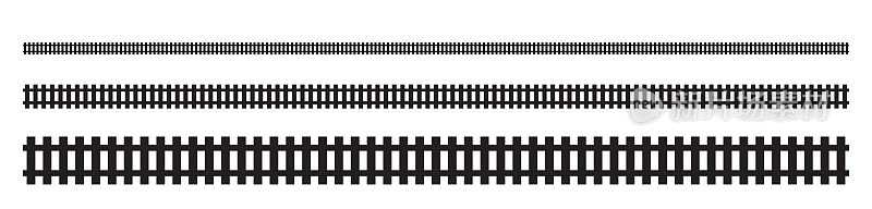 铁路线路图标，轨道边界，火车轨道标志，铁路象形刷，铁路无缝轨道，铁路线路，有轨电车，地铁，地铁路径矢量插图