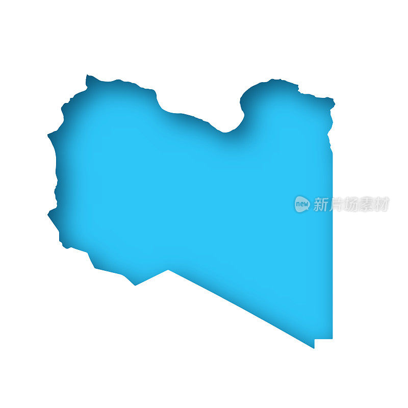利比亚地图-白纸，蓝色背景