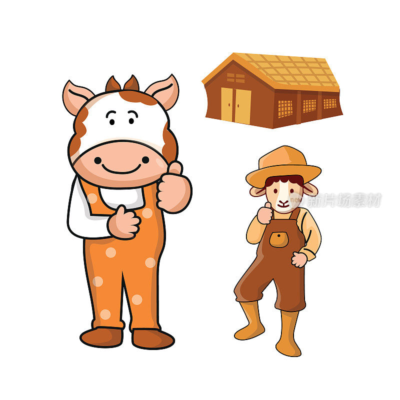 矢量牛和山羊吉祥物农场概念说明