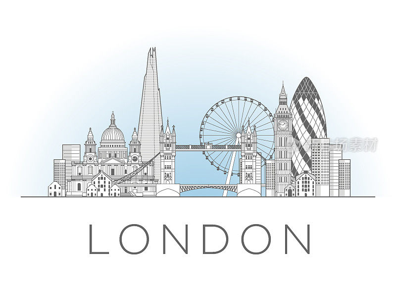 伦敦英国城市景观线艺术风格矢量插图