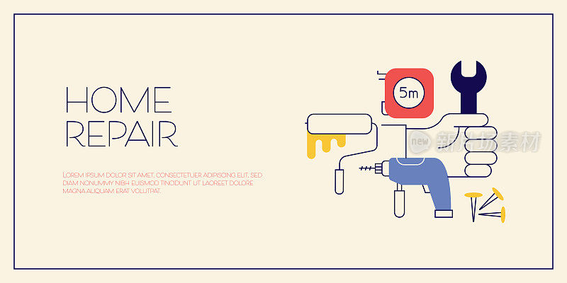 家居维修相关设计与线图标。维修,翻新,家居改善。