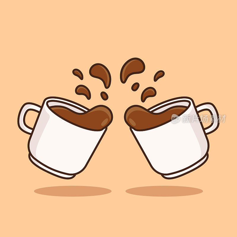 一杯咖啡卡通图标矢量插图。咖啡饮料图标概念。矢量平面轮廓图标