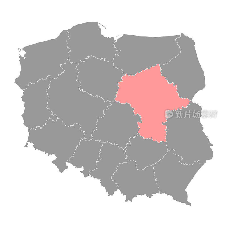 波兰马索维安省地图。矢量插图。