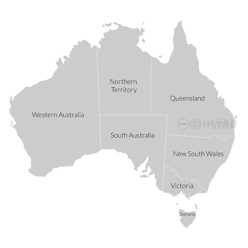 澳大利亚地图，灰色地区地图