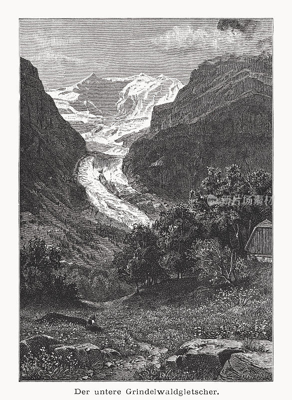 《下格林德沃冰川》，瑞士，木版画，1877年出版
