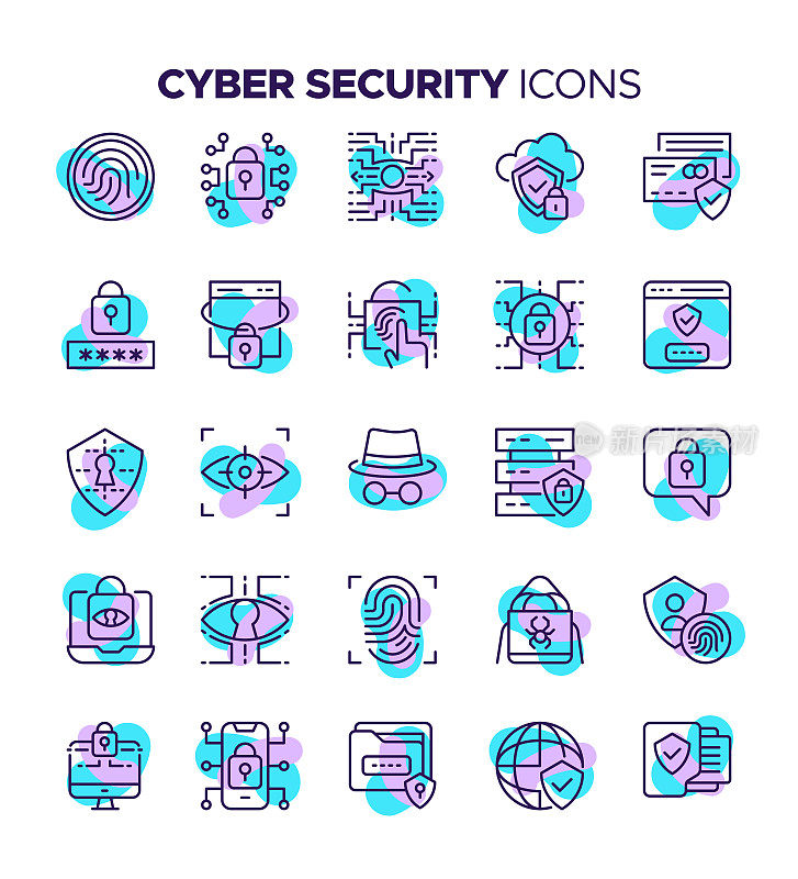 采购产品彩色网络安全图标集-网络安全，安全系统，可编辑的笔划，防火墙，计算机犯罪，间谍软件，安全，保护，计算机黑客，加密