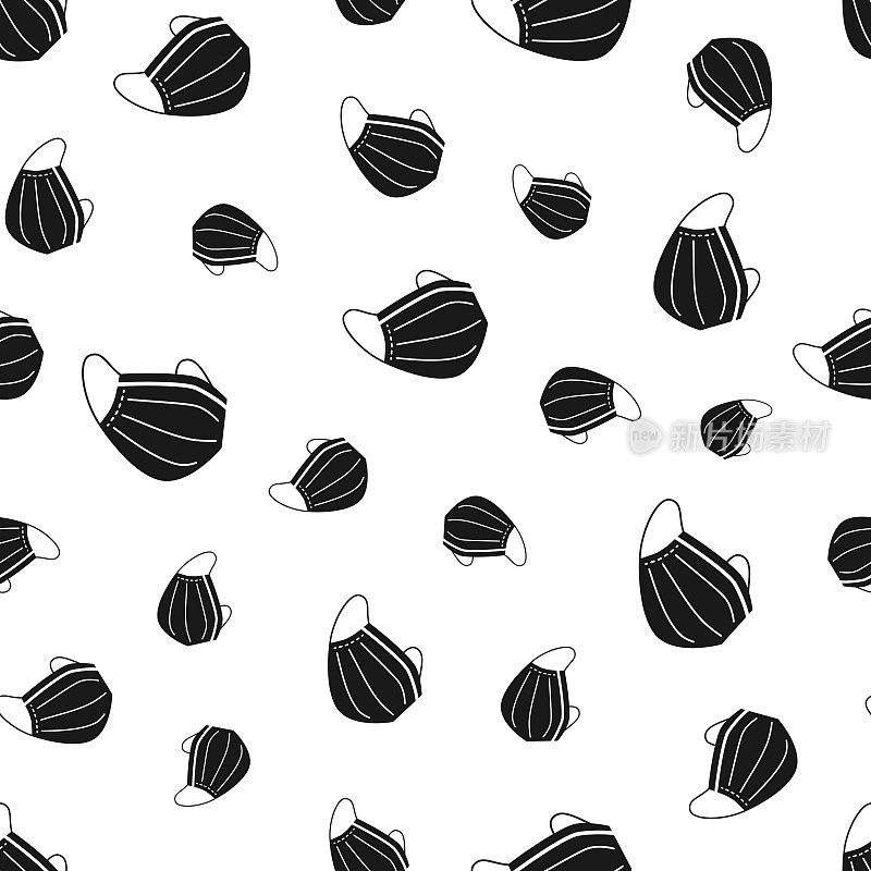 医用或外科口罩。无缝模式。白色背景的图标