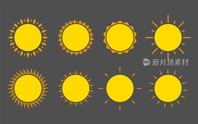 一组太阳图标在灰色背景上。